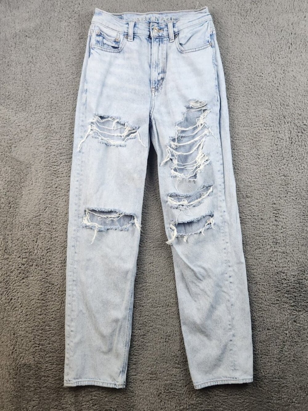 American Eagle AE‎ Baggy Jean Women's Size 0 Regular Stretch Shredded High Waist